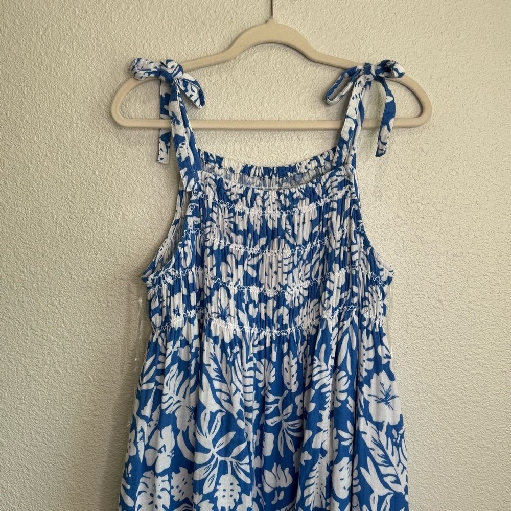 Beachlunchlounge Womens M Tropical Midi Dress Cotton Gauze Blue Vacation‎ - Picture 2 of 11